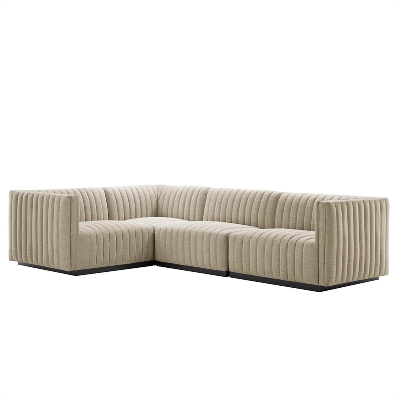 Modway Conjure 4Pcs L-Shaped Channel Tufted Fabric Sectional in Black/Beige