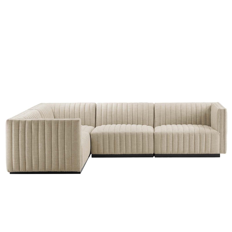 Modway Conjure 4Pcs L-Shaped Channel Tufted Fabric Sectional in Black/Beige