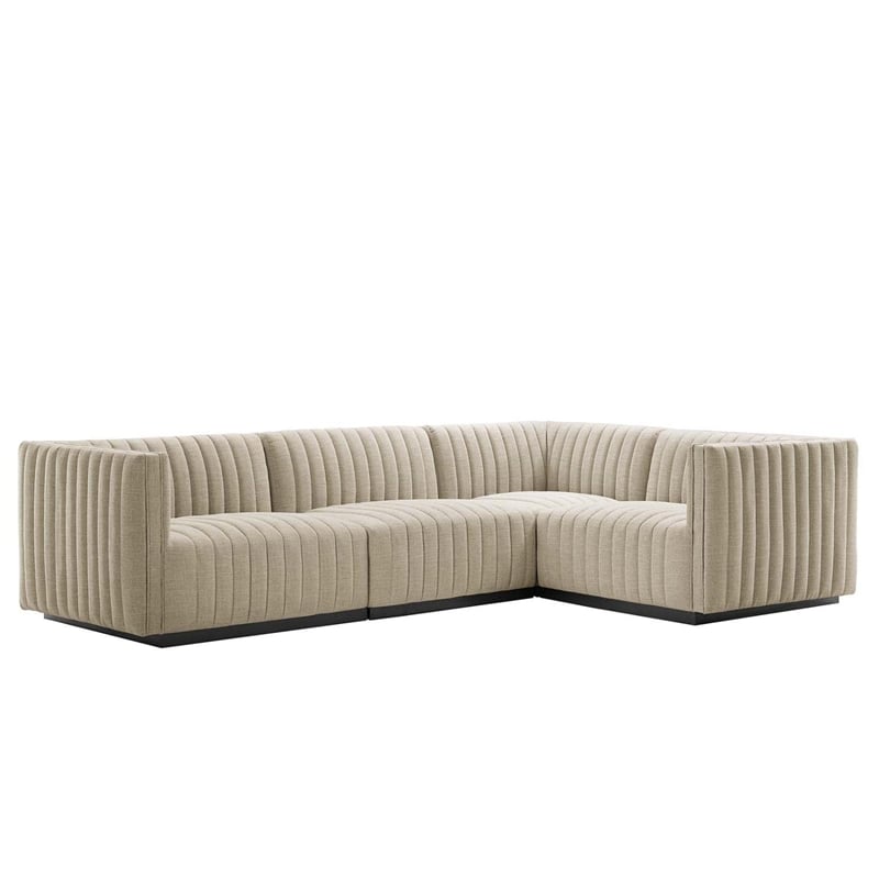 Modway Conjure 4Pcs L-Shaped Channel Tufted Fabric Sectional in Black/Beige