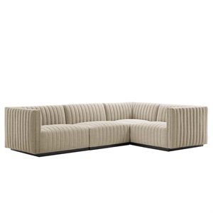 Modway Conjure 4Pcs L-Shaped Channel Tufted Fabric Sectional in Black/Beige