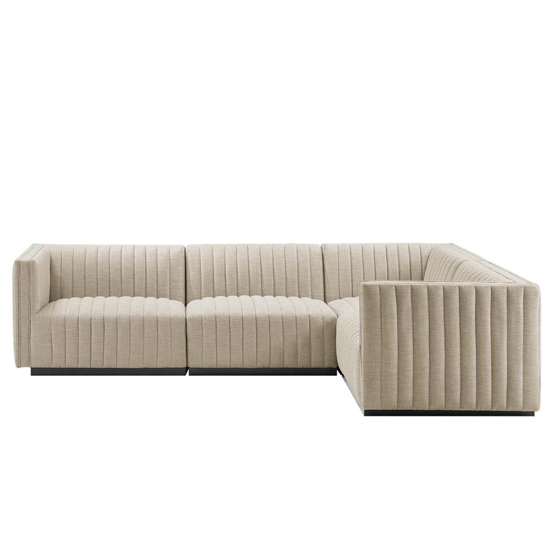 Modway Conjure 4Pcs L-Shaped Channel Tufted Fabric Sectional in Black/Beige