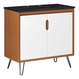Modway Energize 36&quot MDF and Particleboard Bathroom Vanity in Cherry/White/Black