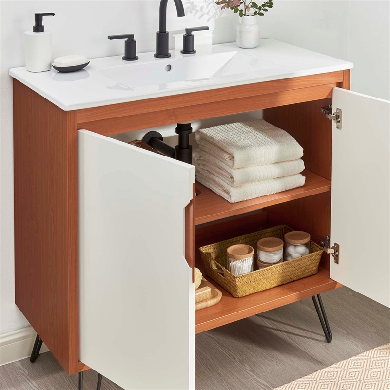 Modway Energize Bathroom Vanity in Cherry-White-White