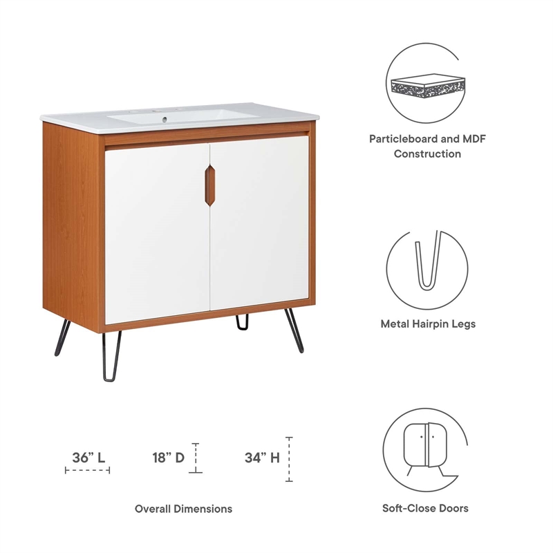 Modway Energize Bathroom Vanity in Cherry-White-White