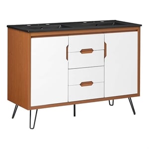 Modway Energize 48&quot Wood Double Sink Bathroom Vanity in Cherry/White/Black