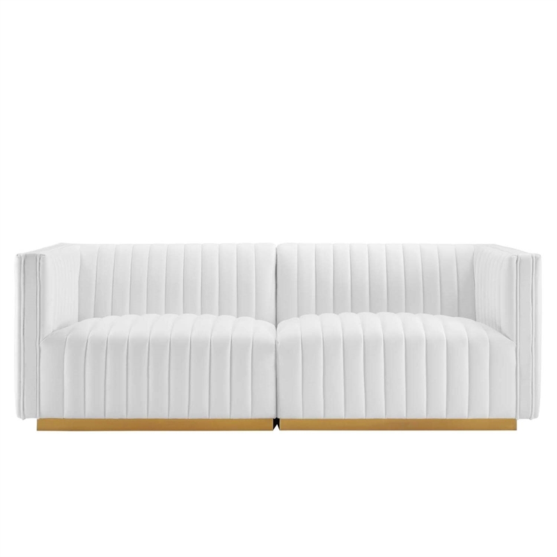 Modway Conjure Channel Tufted Performance Velvet Loveseat in Gold/White