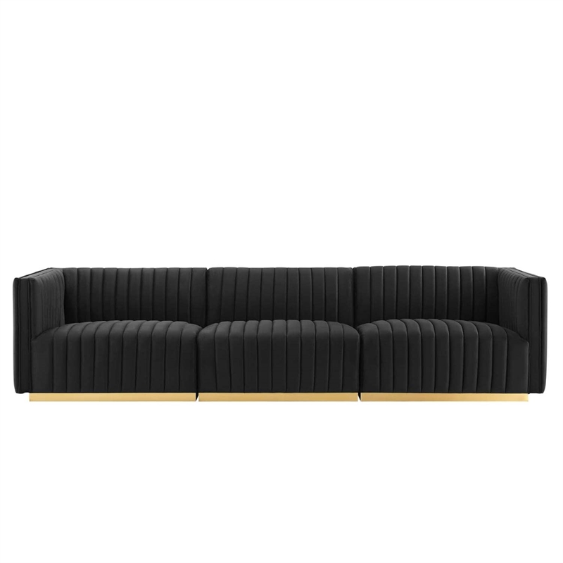 Modway Conjure Channel Tufted Performance Velvet Sofa in Gold/Black