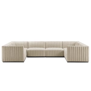 Modway Conjure 6Pcs U-Shaped Channel Tufted Fabric Sectional in Black/Beige