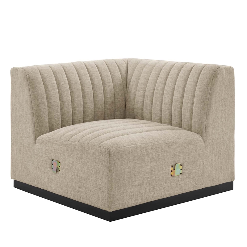Modway Conjure 6Pcs U-Shaped Channel Tufted Fabric Sectional in Black/Beige