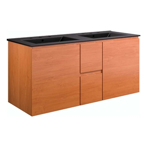 Modway Scenic 48&quot Melamine Wall-Mount Bathroom Vanity in Cherry/Black