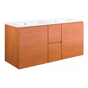 Modway Scenic 48&quot Melamine Wall-Mount Bathroom Vanity in Cherry/White