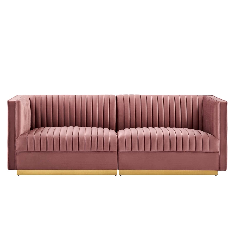 Modway Sanguine Velvet Modular Sectional Sofa Loveseat in Dusty Rose Pink