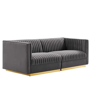 Modway Sanguine Velvet Modular Sectional Sofa Loveseat in Gray
