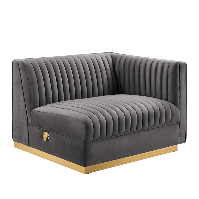 Modway Sanguine Velvet Modular Sectional Sofa Loveseat in Gray