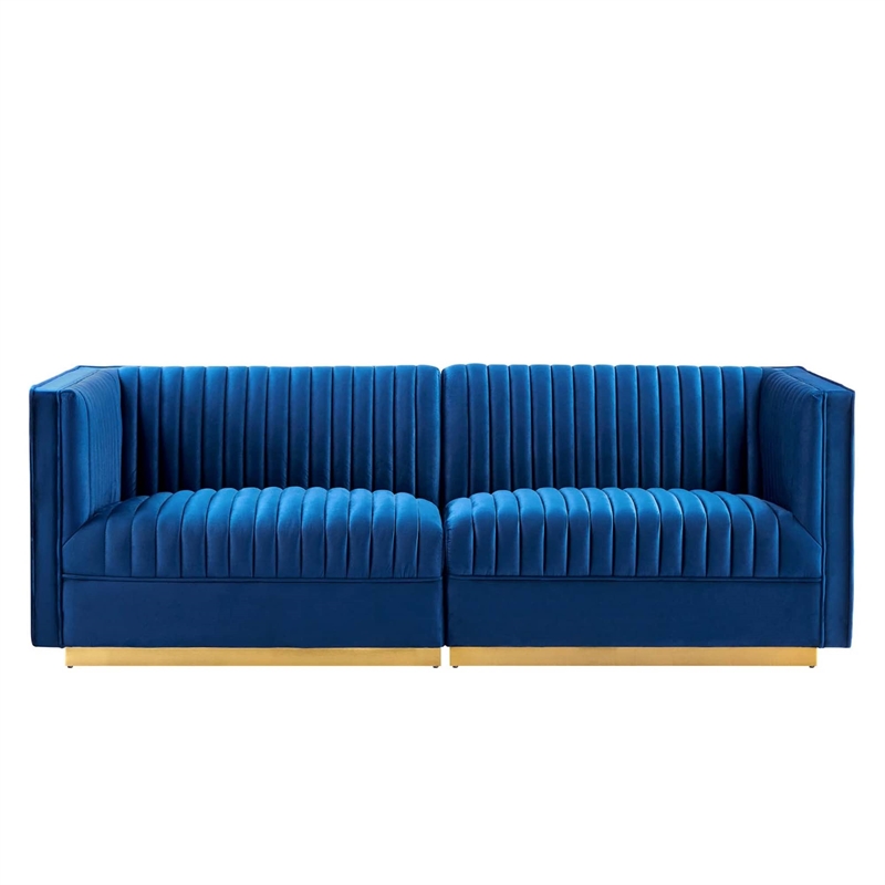 Modway Sanguine Velvet Modular Sectional Sofa Loveseat in Navy