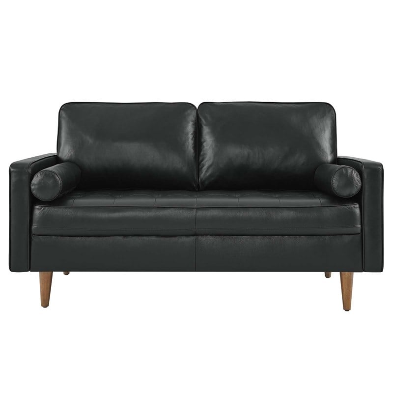 Modway Valour Modern Style Leather and Dense Foam Loveseat in Black Finish