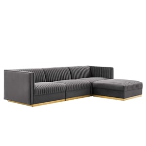 Modway Sanguine 4-Piece Velvet Modular Sectional Sofa in Gray