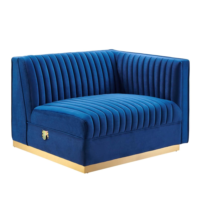 Modway Sanguine Velvet and Stainless Steel Right-Arm Chair in Navy Blue