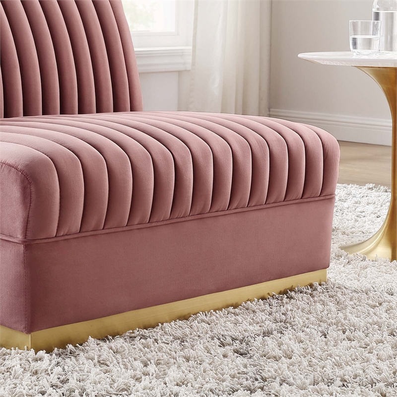Modway Sanguine Velvet and Stainless Steel Armless Chair in Dusty Rose