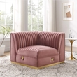Modway Sanguine Velvet and Stainless Steel Left Corner Chair in Dusty Rose