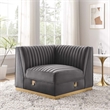 Modway Sanguine Velvet and Stainless Steel Left Corner Chair in Gray