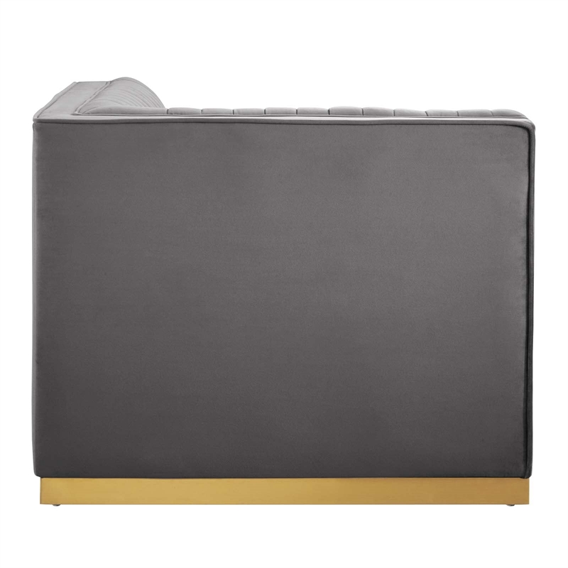 Modway Sanguine Velvet and Stainless Steel Left Corner Chair in Gray