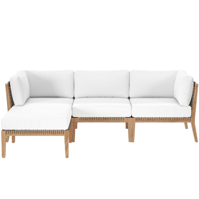 Modway Clearwater 4-Piece Wood Fabric Outdoor Sectional Sofa in Gray/White