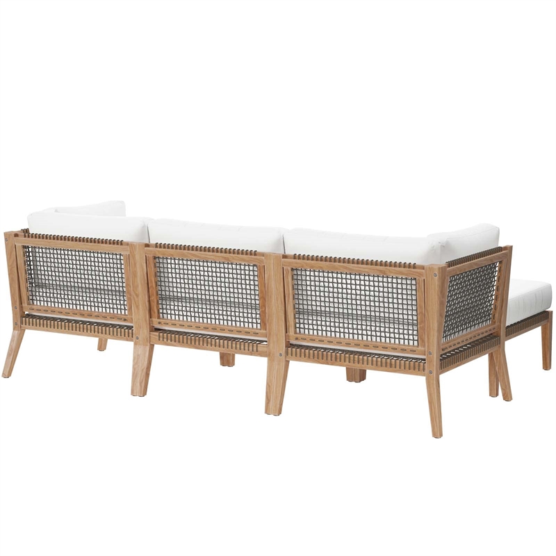Modway Clearwater 4-Piece Wood Fabric Outdoor Sectional Sofa in Gray/White