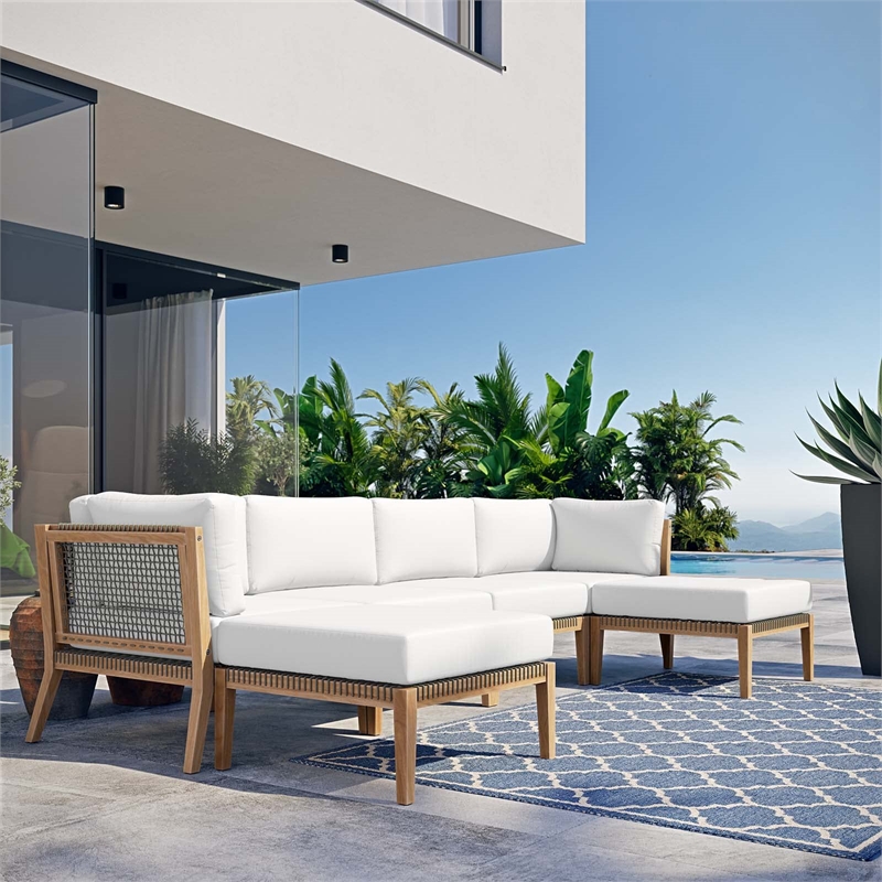 Modway Clearwater 6-Piece Wood Fabric Outdoor Sectional Sofa - Gray/White