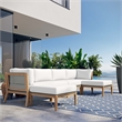 Modway Clearwater 6-Piece Wood Fabric Outdoor Sectional Sofa - Gray/White