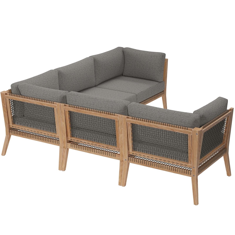 Modway Clearwater 5-Piece Wood Fabric Outdoor Sectional Sofa in Gray/Graphite