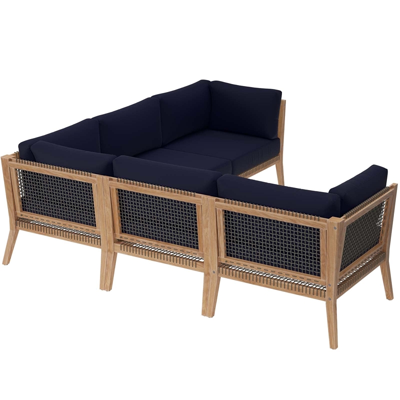 Modway Clearwater 5-Piece Wood Fabric Outdoor Sectional Sofa in Gray/Navy