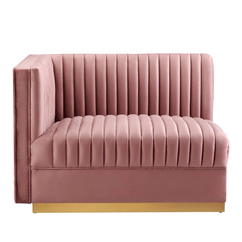 Modway Sanguine Velvet and Stainless Steel Left-Arm Chair in Dusty Rose