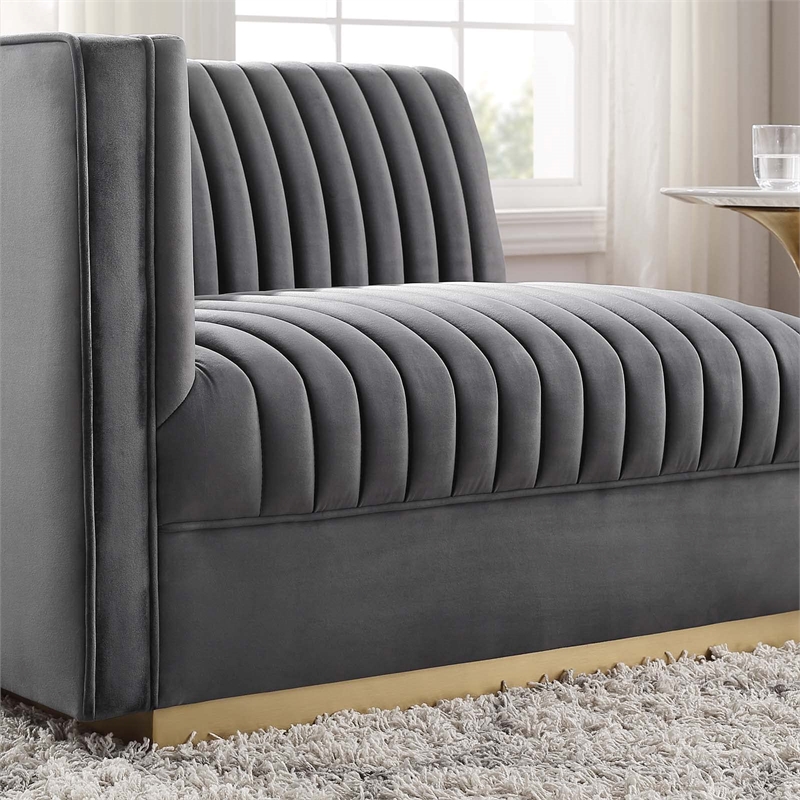 Modway Sanguine Velvet and Stainless Steel Left-Arm Chair in Gray