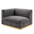 Modway Sanguine Velvet and Stainless Steel Left-Arm Chair in Gray