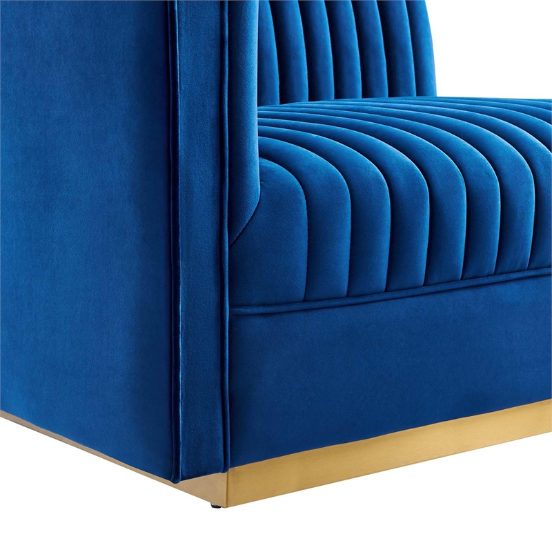 Modway Sanguine Velvet and Stainless Steel Left-Arm Chair in Navy
