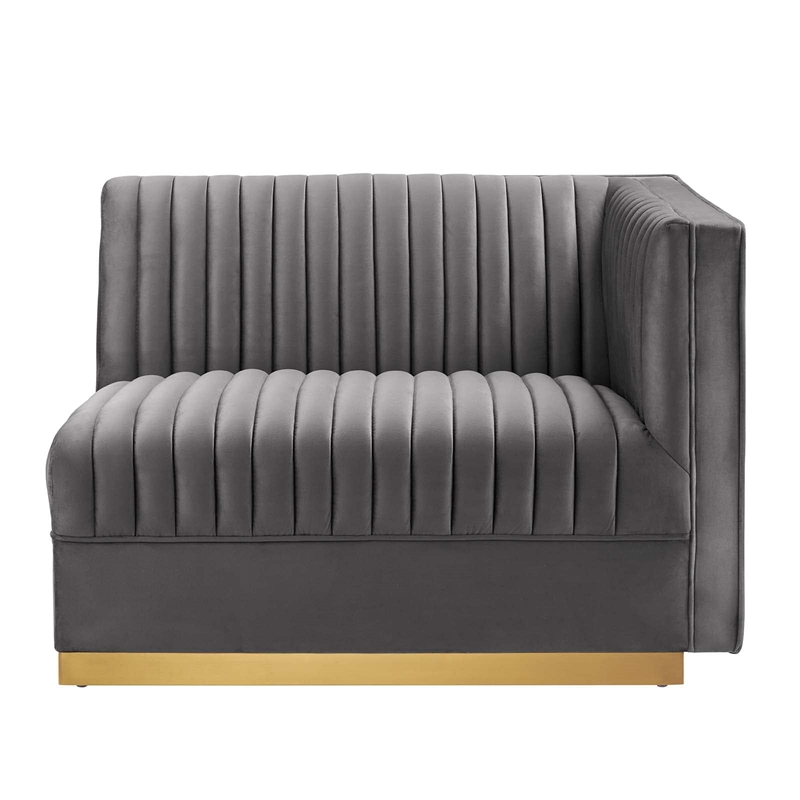 Modway Sanguine Velvet and Stainless Steel Right-Arm Chair in Gray