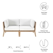 Modway Clearwater Teak Wood Fabric Outdoor Loveseat in Gray/White