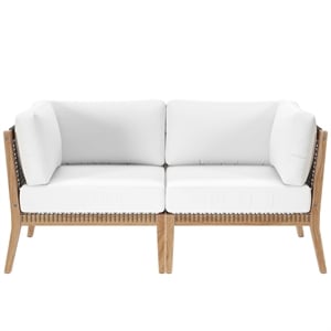 Modway Clearwater Teak Wood Fabric Outdoor Loveseat in Gray/White