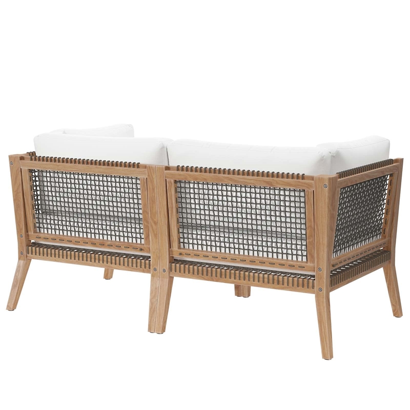Modway Clearwater Teak Wood Fabric Outdoor Loveseat in Gray/White