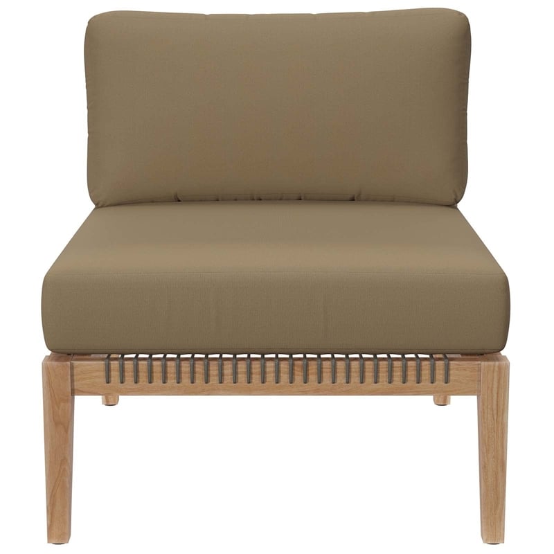 Modway Clearwater Teak Wood Fabric Outdoor Sofa in Gray/Light Brown