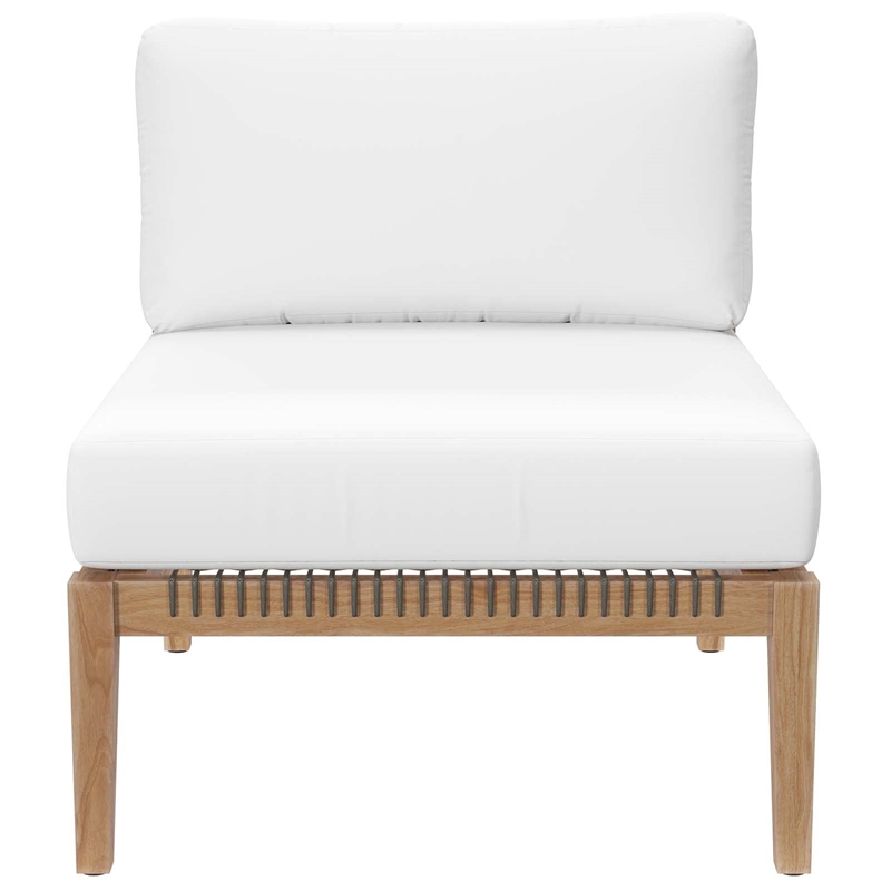Modway Clearwater Teak Wood Fabric Outdoor Sofa in Gray/White