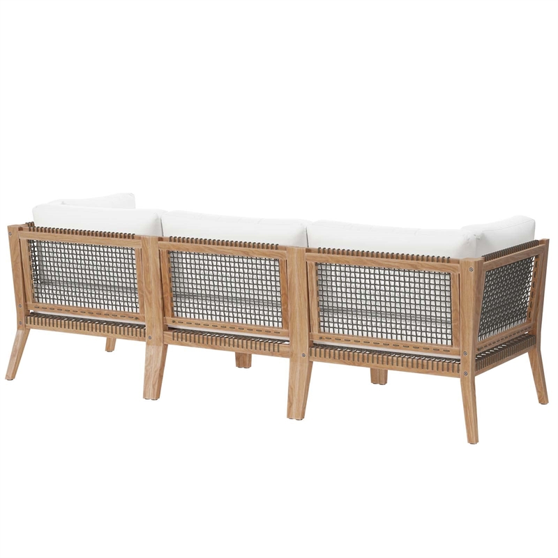 Modway Clearwater Teak Wood Fabric Outdoor Sofa in Gray/White