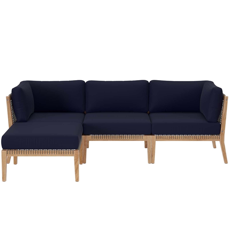 Modway Clearwater 4-Piece Wood Fabric Outdoor Sectional Sofa in Gray/Navy