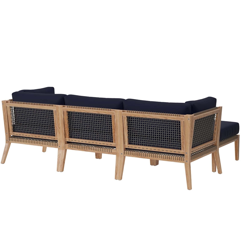 Modway Clearwater 4-Piece Wood Fabric Outdoor Sectional Sofa in Gray/Navy
