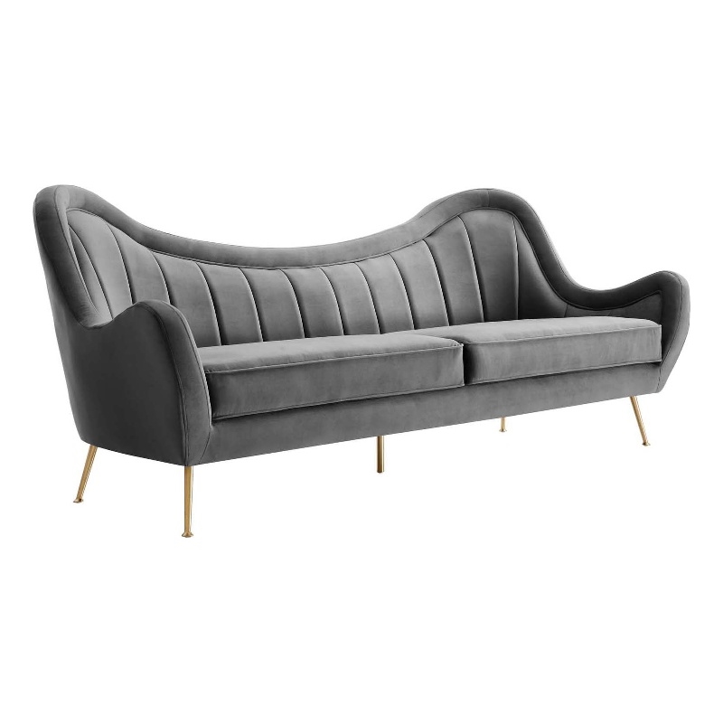 Modway Cheshire Performance Velvet and Stainless Steel Sofa in Gray