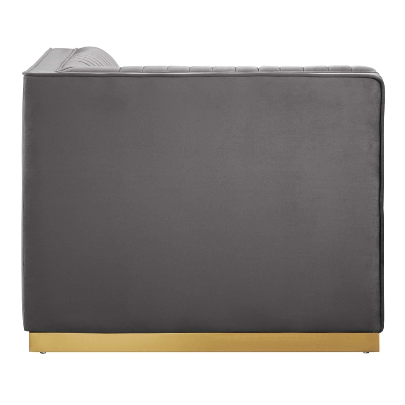 Modway Sanguine Velvet and Stainless Steel Right Corner Chair in Gray