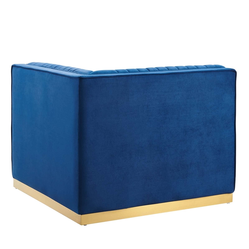 Modway Sanguine Velvet and Stainless Steel Right Corner Chair in Navy Blue