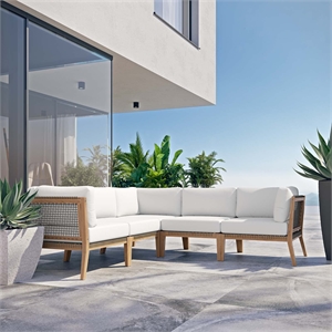 Modway Clearwater 5-Piece Wood Fabric Outdoor Sectional Sofa in Gray/White
