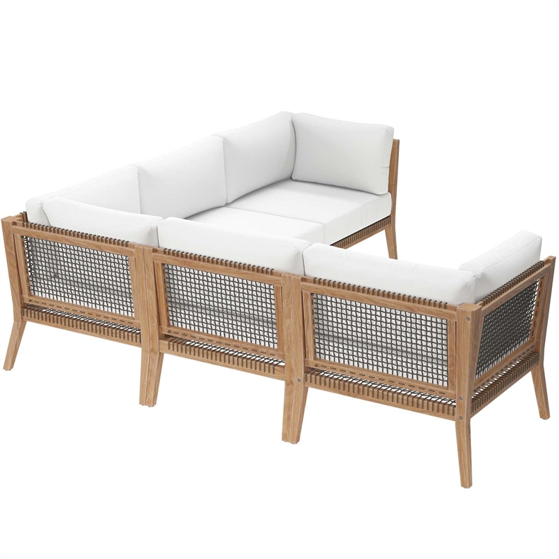 Modway Clearwater 5-Piece Wood Fabric Outdoor Sectional Sofa in Gray/White